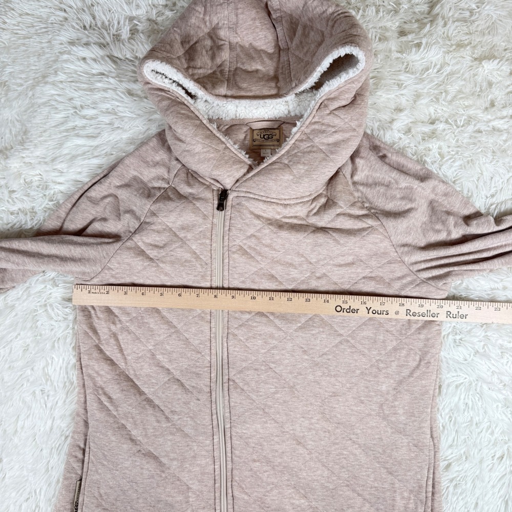 UGG Women's Quilted Asymmetrical Kay Zip Hoodie Jacket Sherpa Tan Size Large - Picture 4 of 12